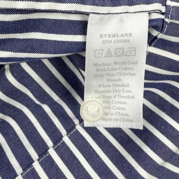 EVERLANE Cotton Collarless Belted Shirt Dress Size Small Blue White - Picture 4 of 5